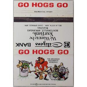 Matchbook Cover Citizens Bank Bentonville AR Arkansas Razorbacks 1979 Schedule